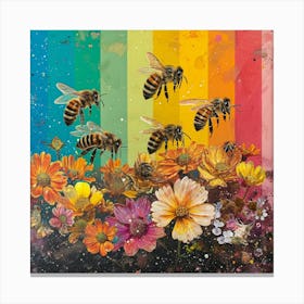 Rainbow Floral Bee Collage 1 Canvas Print