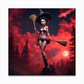 Witch With Broom Canvas Print