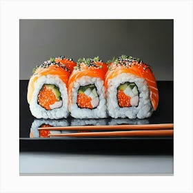 Sushi With Chopsticks Art Canvas Print