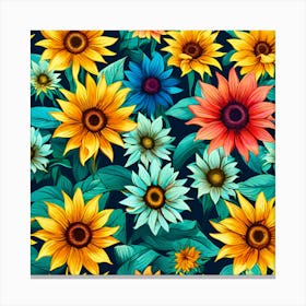 Sun Flowers In Multiple Colors 2 Canvas Print