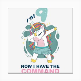 Kids Kids Nine 9 Yr 9th Birthday Unicorn Girl 9 Years Old Canvas Print