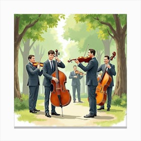 Romanian Musicians Playing In An English Park, Watercolor Depiction 1 Canvas Print