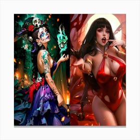 Two Women In Halloween Costumes Canvas Print