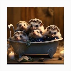 Baby Hedgehogs Bath Canvas Print