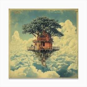 Vintage Art Of A Tree House Floating In The Sky Among Lots Of Clouds 23740056 (2) Canvas Print