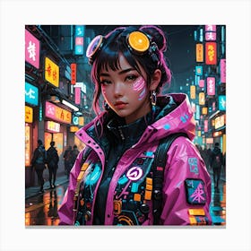 Asian Girl In Neon Jacket Canvas Print