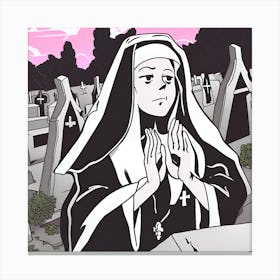 Nun In The Graveyard Canvas Print