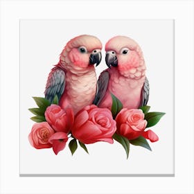 Parrots And Roses 1 Canvas Print