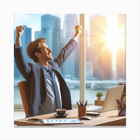 Businessman in Office in Morning Canvas Print