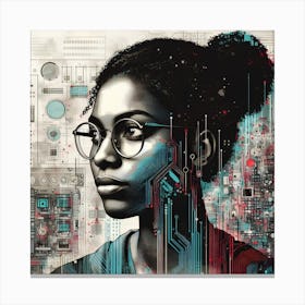 Woman With Technology On Her Face Canvas Print
