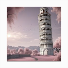 Pink Leaning Tower of Pisa Landscape Canvas Print