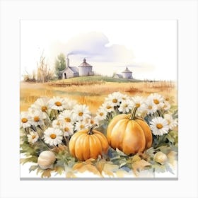 Farmhouse And Pumpkin Patch 0 Canvas Print