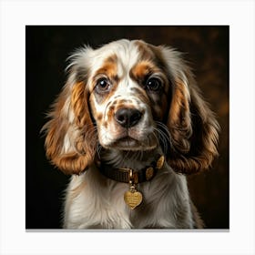 English Spaniel Puppy Sporting A Gleaming Gold Collar Ears Drooping Slightly Eyes Gleaming With Yo (15) Lienzo