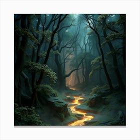 Most Beautiful Forest Scenario with Yellowish Small River Canvas Print