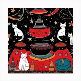 Red retro whimsical cat Canvas Print