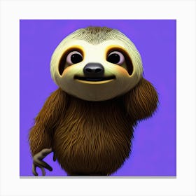 Cute Sloth On A Purple Background Illustration Canvas Print