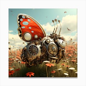 Artjuicebycsaba Cyborg Steampunk Butterflies And Ladybugs Over 1 Canvas Print