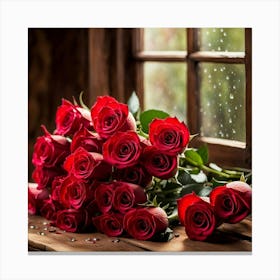 Red Roses On A Window Sill Canvas Print