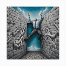 Man Jumping Out Of A Brick Wall 2 Canvas Print
