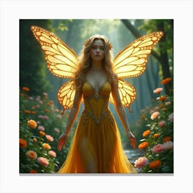 A Fairy Queen With Shimmering Wings In A Magical Garden 1 Canvas Print