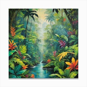 Tropical Jungle Art Print Paintings 5 Canvas Print