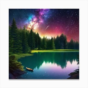 Starry Sky Over Lake 11 Canvas Print