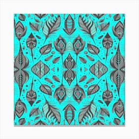 Neon Vibe Abstract Peacock Feathers Black And Turquoise Canvas Print