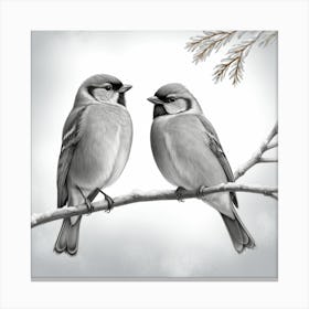 Two Birds Perched On A Branch Canvas Print