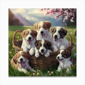 Puppies In A Basket 1 Canvas Print