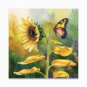 Butterfly And Sunflower Canvas Print