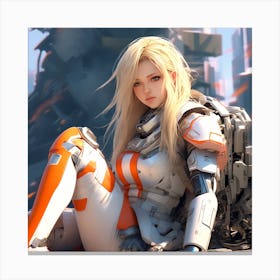 3d Dslr Photography A Woman With Long Blonde Hair Sitting On The Ground, Cyberpunk Art, By Krenz Cushart, Wears A Suit Of Power Armor, Closeup Character Portrait, Cute Detailed Digital Art, Artgerm And Lois V (3) Canvas Print