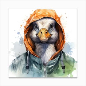 Watercolour Cartoon Goose In A Hoodie 1 Canvas Print
