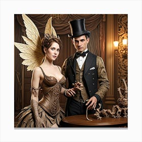 Steampunk Couple Cubism Style Canvas Print