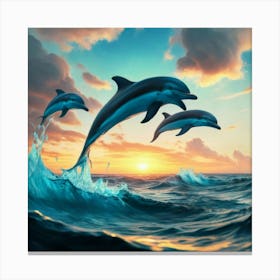 Dolphins Jumping In The Ocean Canvas Print