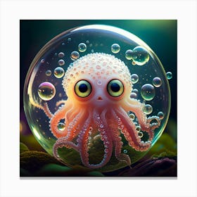 Firefly Photorealistic, Highly Detailed, Color, Cute, Cthulhu, Big Eyes, Soap Bubbles, Floating, Air (8) Canvas Print