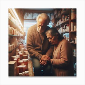 Elderly Couple In Pharmacy Canvas Print