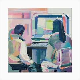 Two People At A Computer Canvas Print