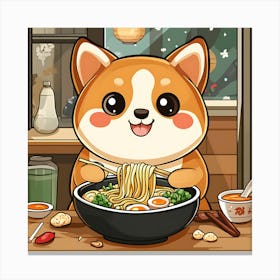 Corgi Eating Noodles Canvas Print