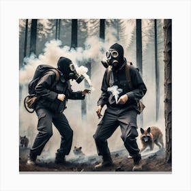 Gas Masks In The Forest 10 Canvas Print