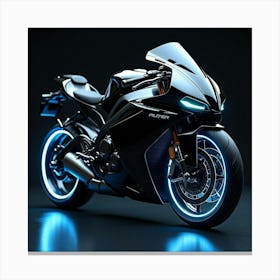 Sleek Black Super Bike With Glowing Underbody And Neon Highlights 1 Canvas Print