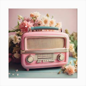 Firefly Vintage Pink And Grey Radio With Pastel Flowers 67023 (2) Canvas Print