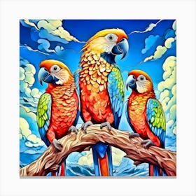 Parrots On A Branch 4 Canvas Print