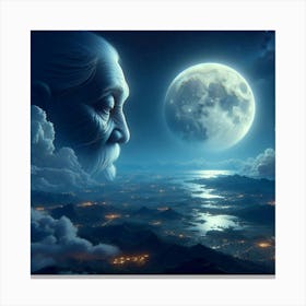 Old Man And The Moon Canvas Print