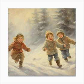 Children In The Snow 2 Canvas Print