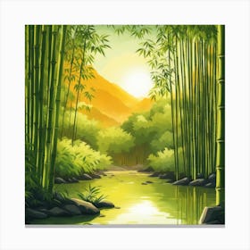 A Stream In A Bamboo Forest At Sun Rise Square Composition 44 Canvas Print