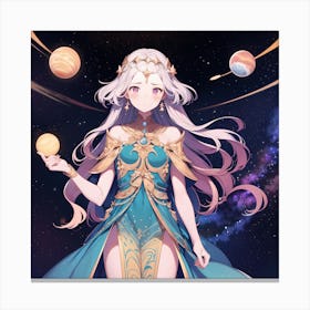 Anime Girl Holding Planets Canvas Print