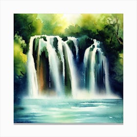 Waterfall Watercolor Painting, Plitvice Lakes National Park Canvas Print