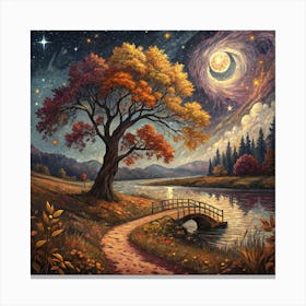 Night By The Lake  Canvas Print