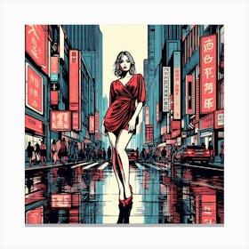 Asian Girl In Red Dress Canvas Print