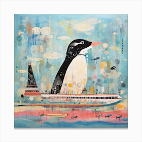 Penguin On A Boat Canvas Print